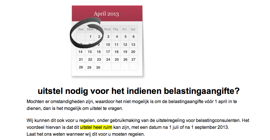 Uitstel belastingaangifte 2012